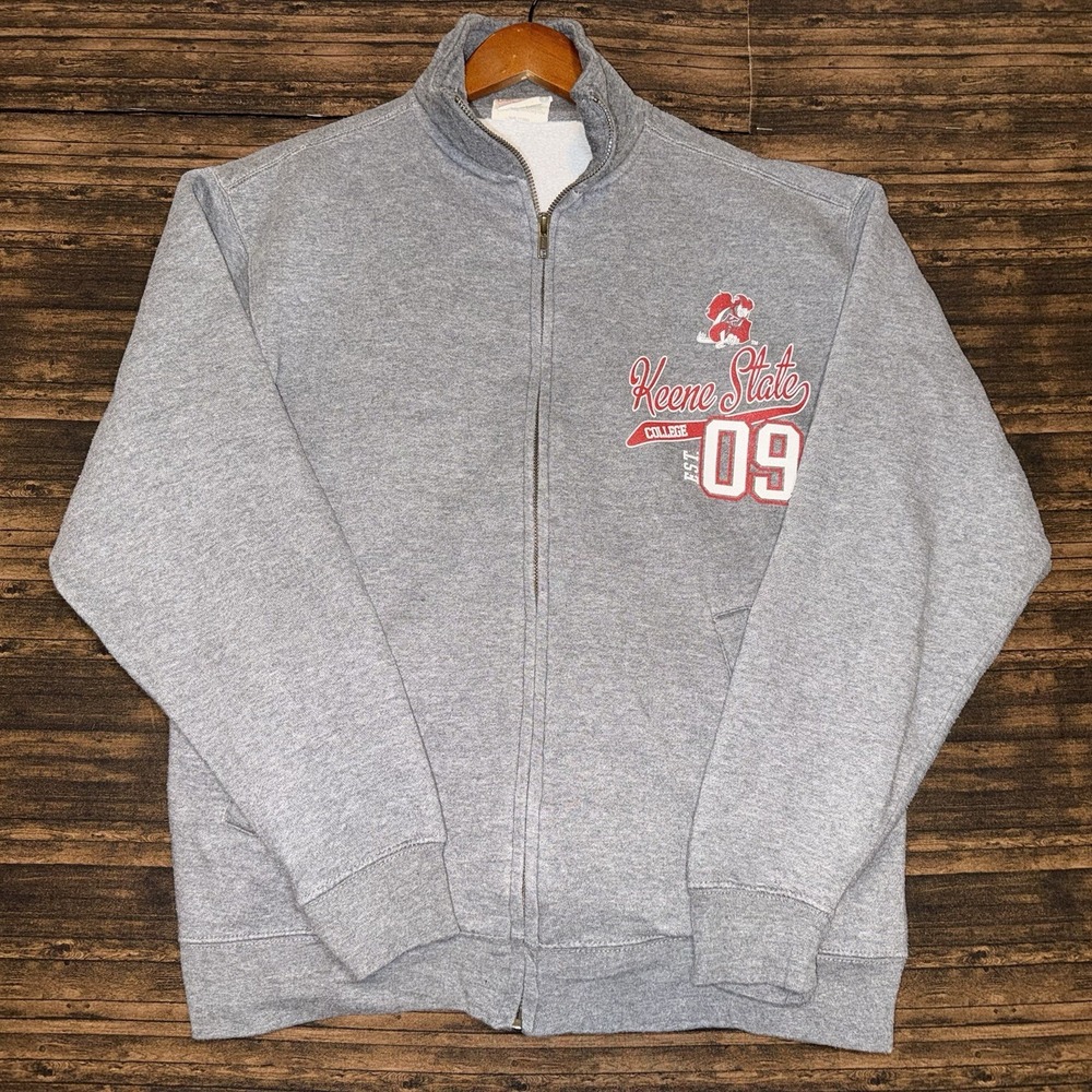 Vintage 90s MV Sport Keene State College Full Zip Fleece Track Jacket Small Gray